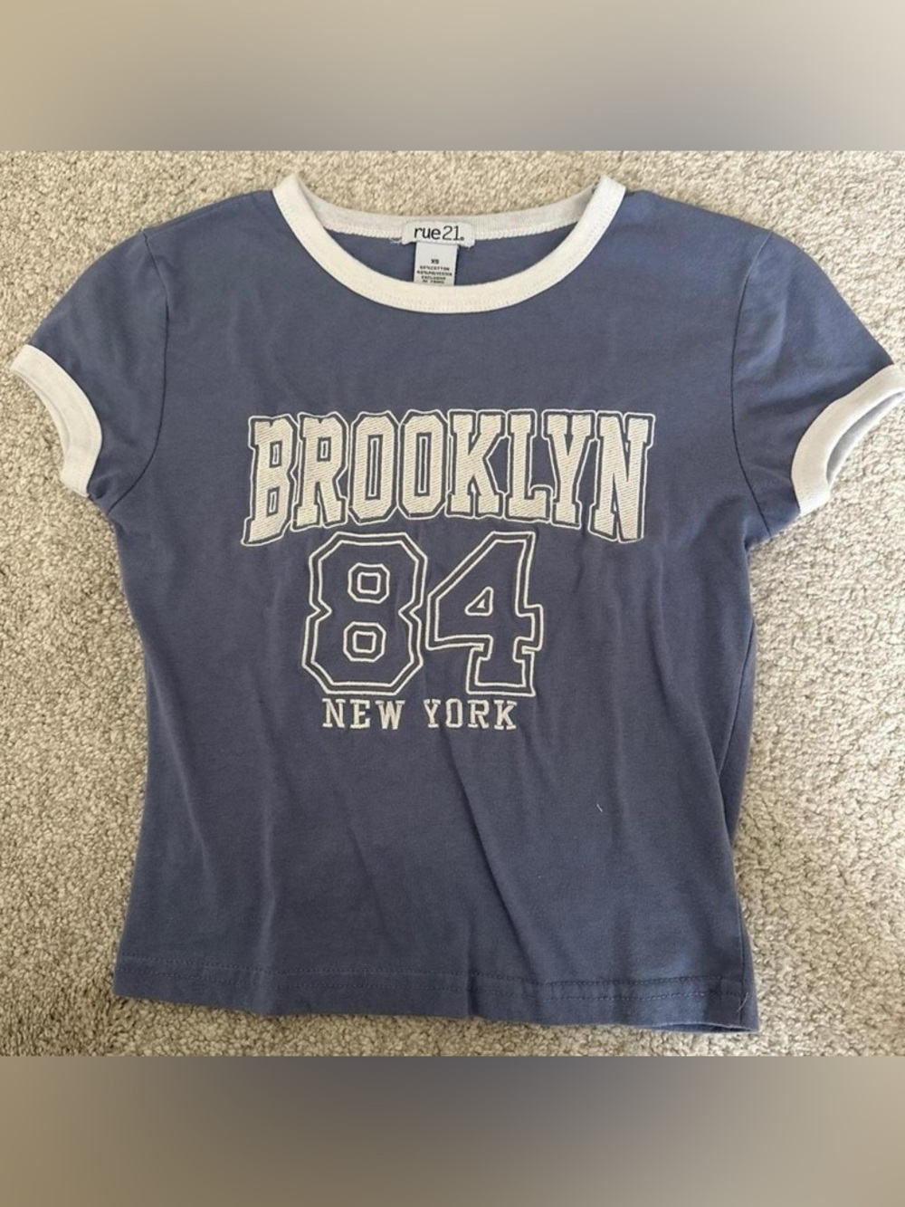 Rue21 Blue and White 'Brooklyn 84' Graphic Tee